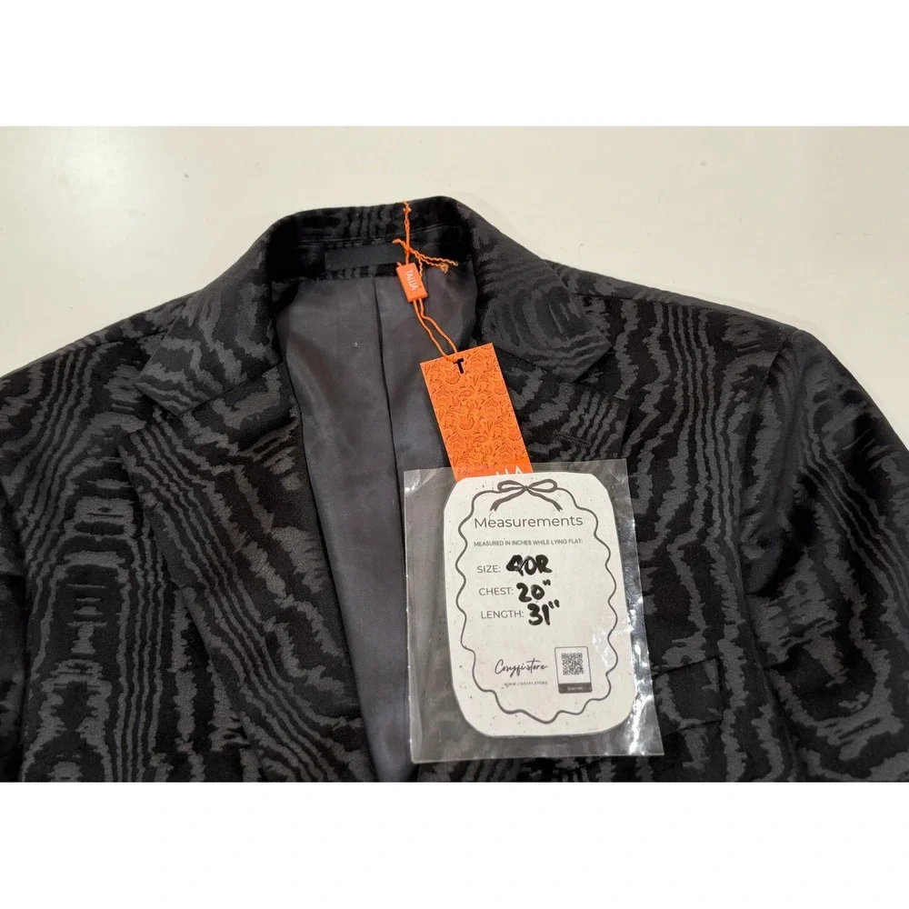Tallia Orange Mens 40R Black Woodgrain Jacquard Blazer Slim Fit Sport Coat NWT